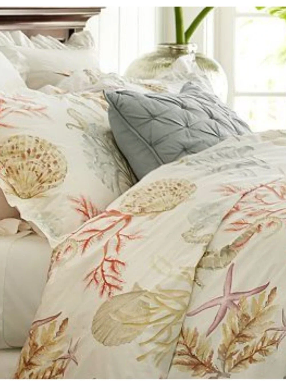 Pottery Barn Atlantic F/Q Duvet Organic Cotton Sea Life Coral Shells Coastal